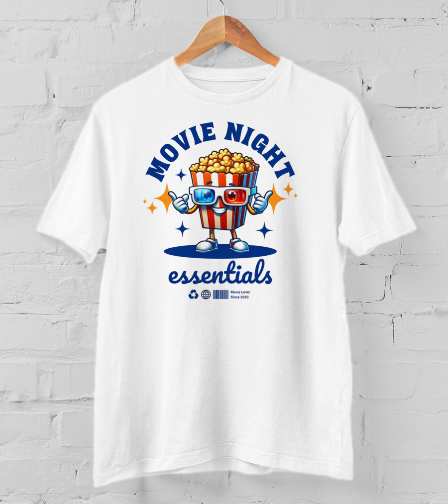 Movie Night Essentials Popcorn Movie Lover Cute Cinema T-Shirt