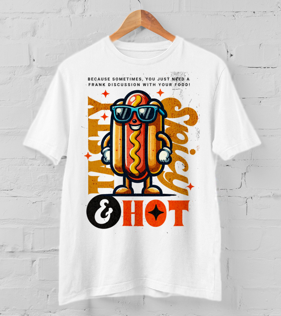 Highly Spicy And Hot Retro Funny Hot Dog Fast Food Mascot Character T-Shirt