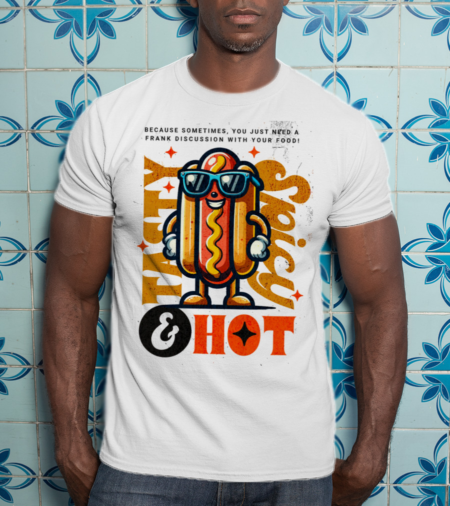 Highly Spicy And Hot Retro Funny Hot Dog Fast Food Mascot Character T-Shirt