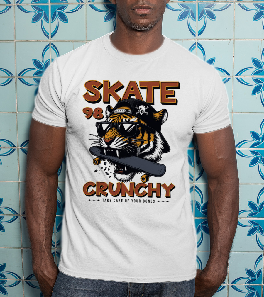 SKATE 98 CRUNCHY Tiger Take Care Of Your Bones T-Shirt
