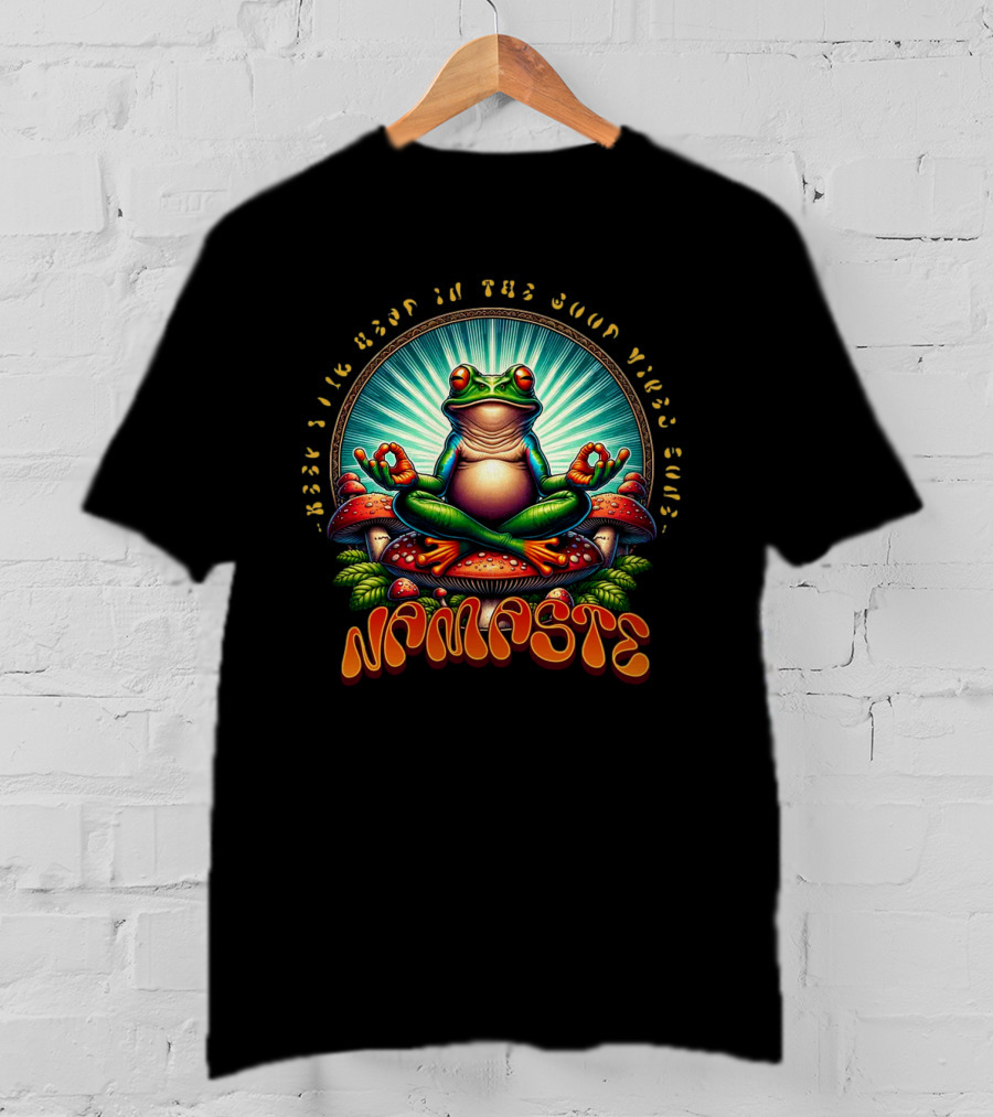 Namaste Frog Meditating On Mushrooms With Psychedelic Vibes T-Shirt