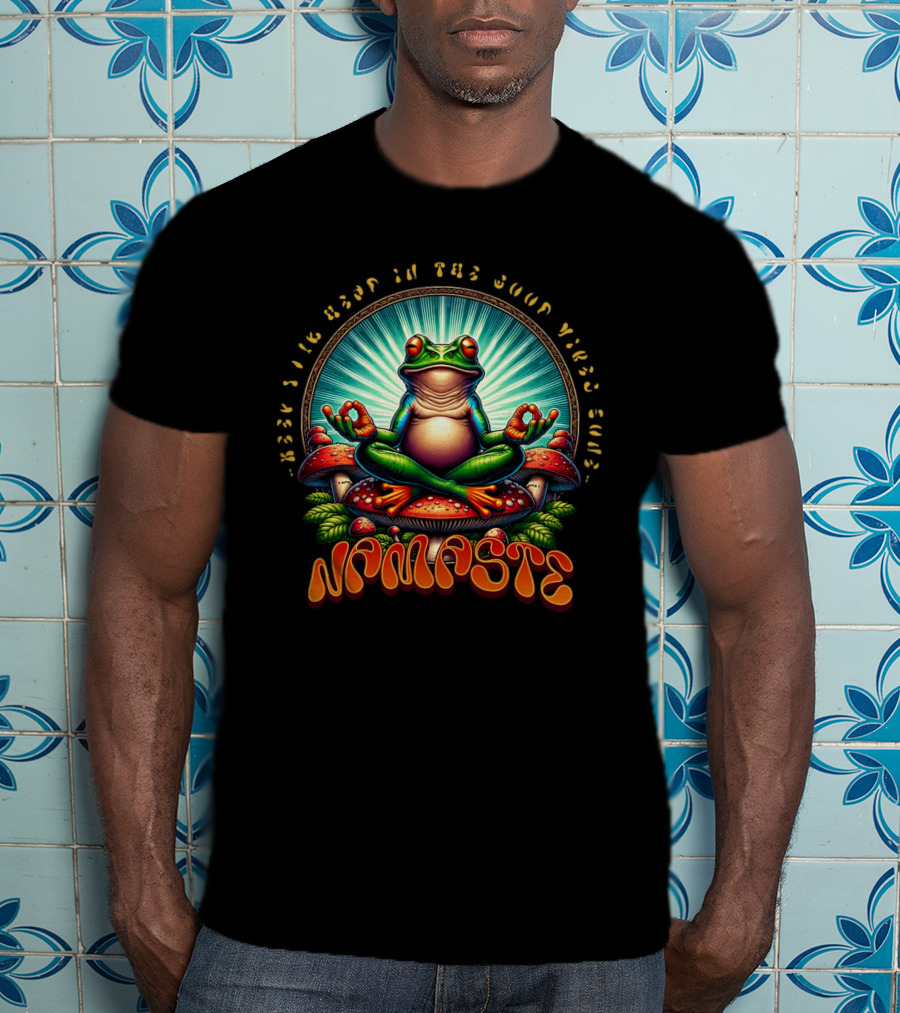 Namaste Frog Meditating On Mushrooms With Psychedelic Vibes T-Shirt