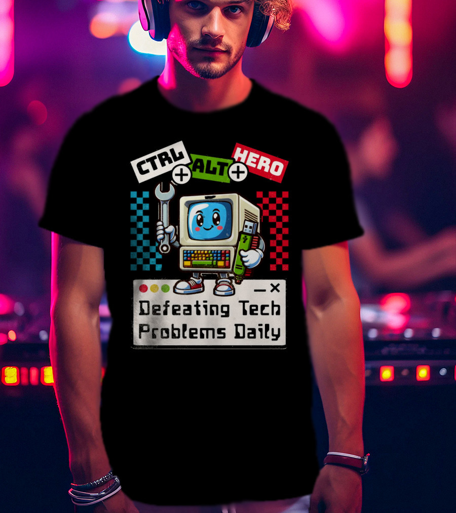 CTRL ALT HERO Retro Computer Defeating Tech Problems Daily T-Shirt