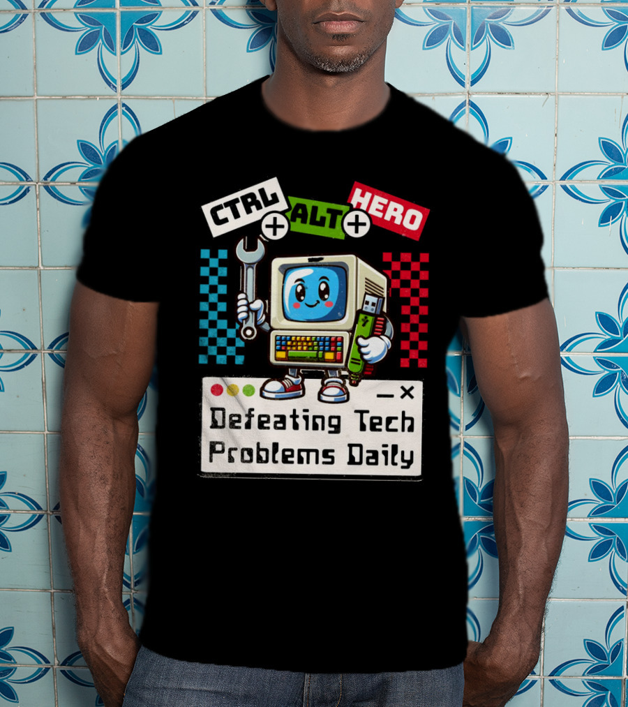 CTRL ALT HERO Retro Computer Defeating Tech Problems Daily T-Shirt