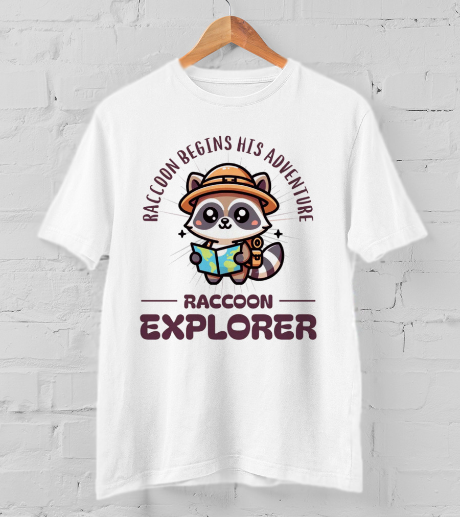 Raccoon Begins His Adventure Cute Explorer T-Shirt