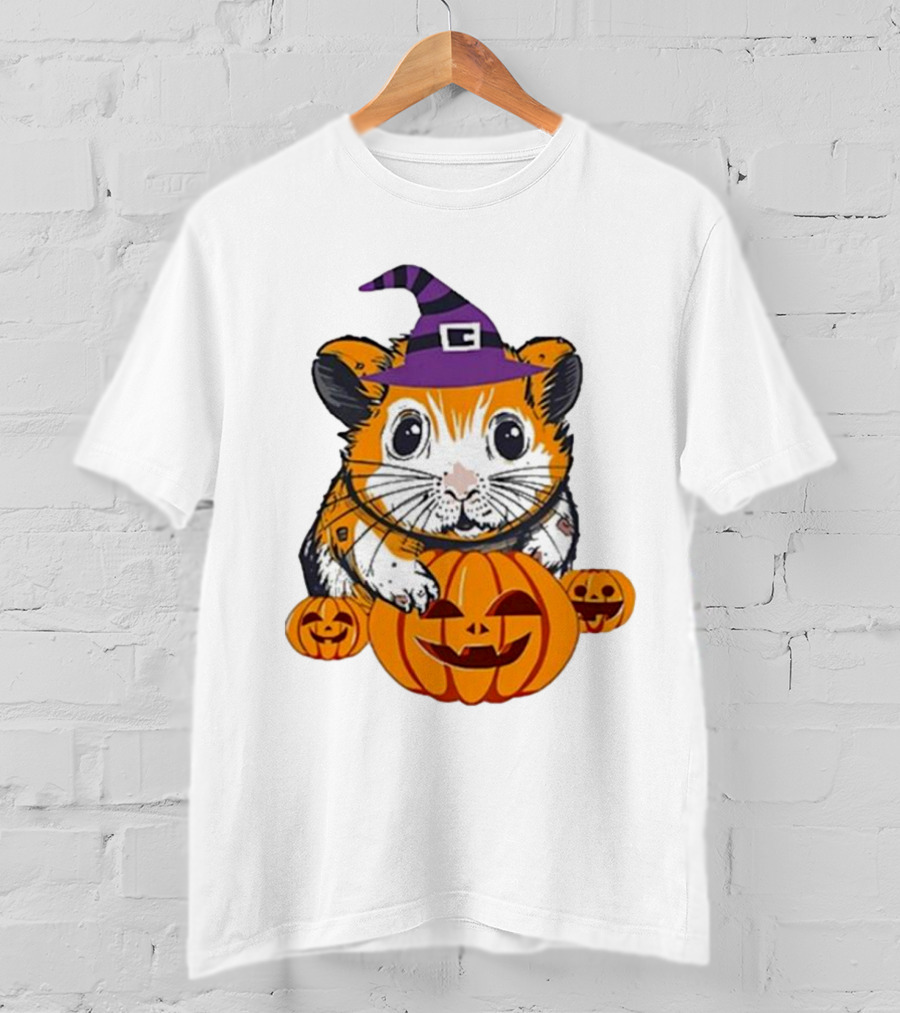 Halloween Guinea Pig With Witch Hat And Pumpkins T-Shirt