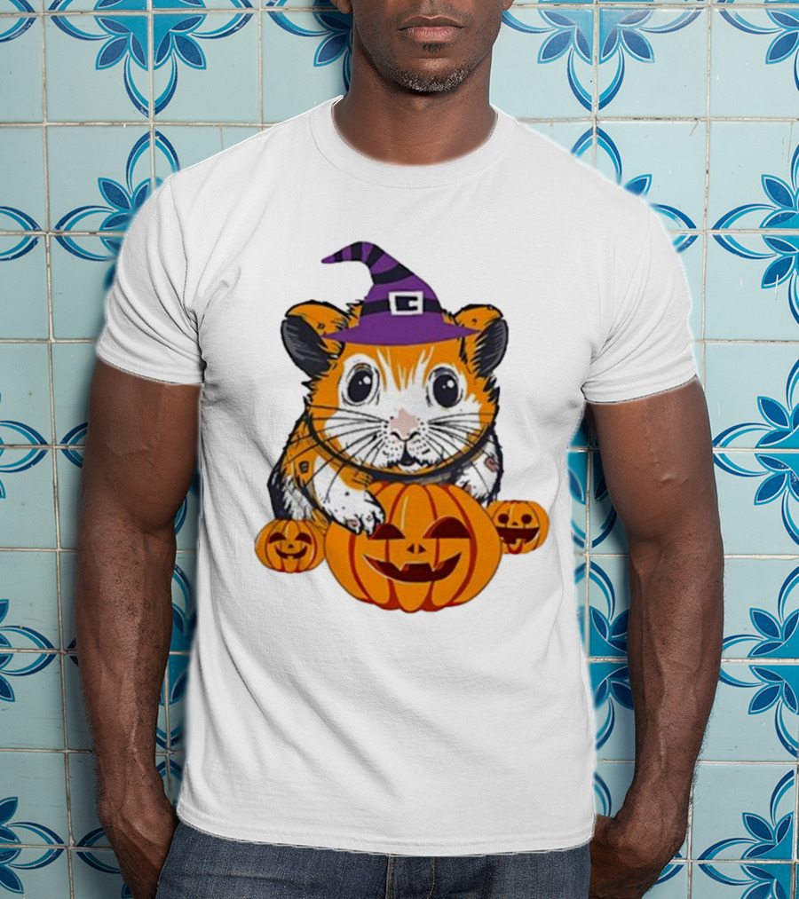 Halloween Guinea Pig With Witch Hat And Pumpkins T-Shirt