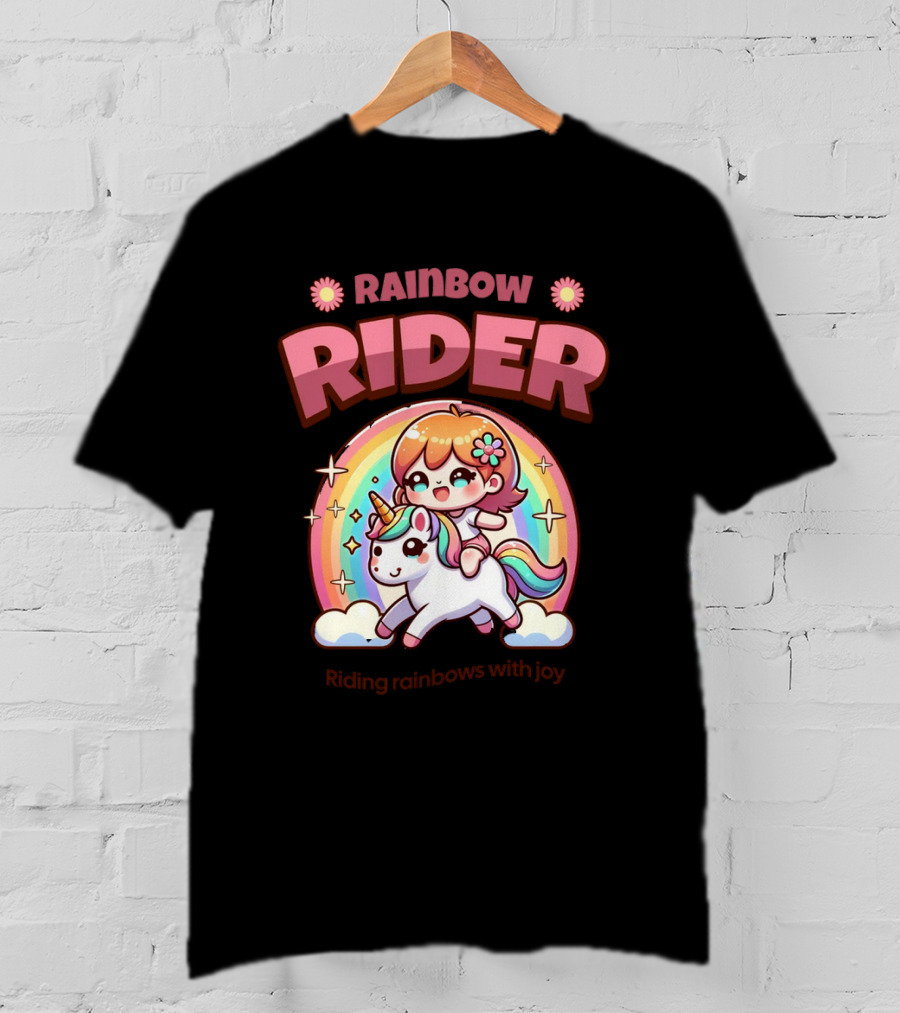 Rainbow Rider Riding Rainbows With Joy T-Shirt