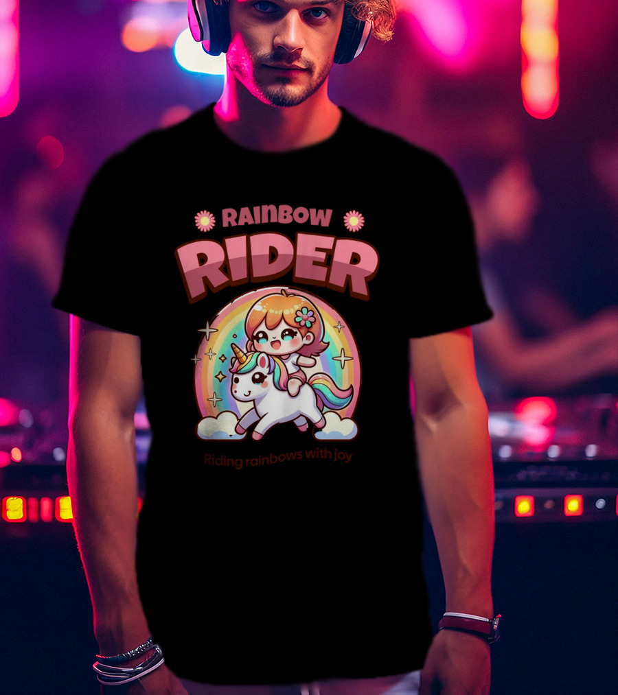 Rainbow Rider Riding Rainbows With Joy T-Shirt