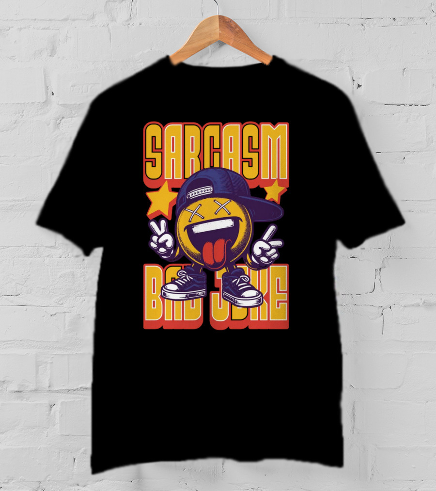 SARCASM BAD JOKE Emoji Character Laugh Peace Sign Cap Sneakers T-Shirt