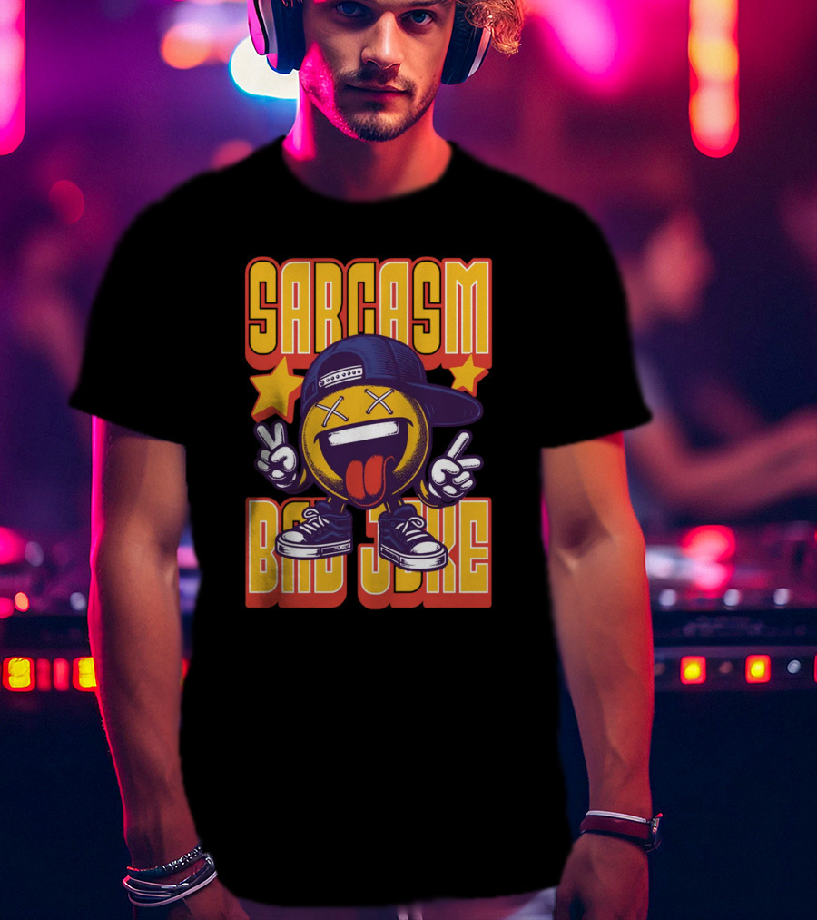 SARCASM BAD JOKE Emoji Character Laugh Peace Sign Cap Sneakers T-Shirt