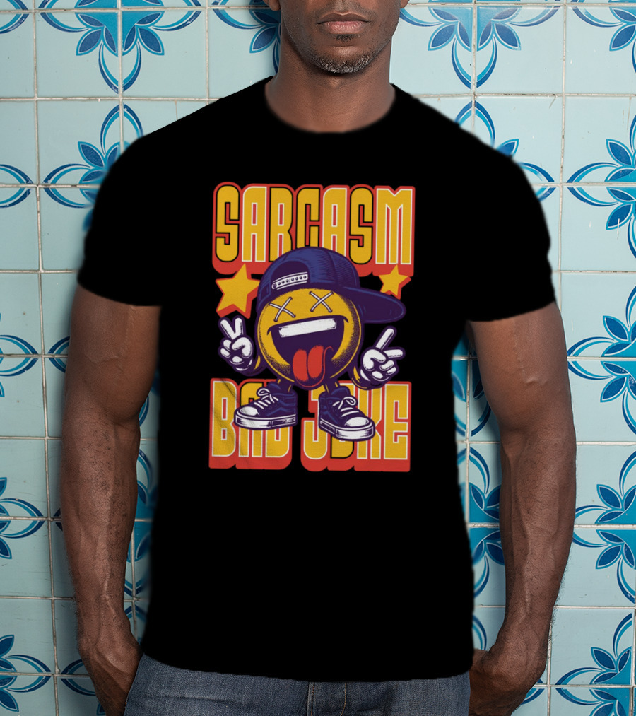 SARCASM BAD JOKE Emoji Character Laugh Peace Sign Cap Sneakers T-Shirt