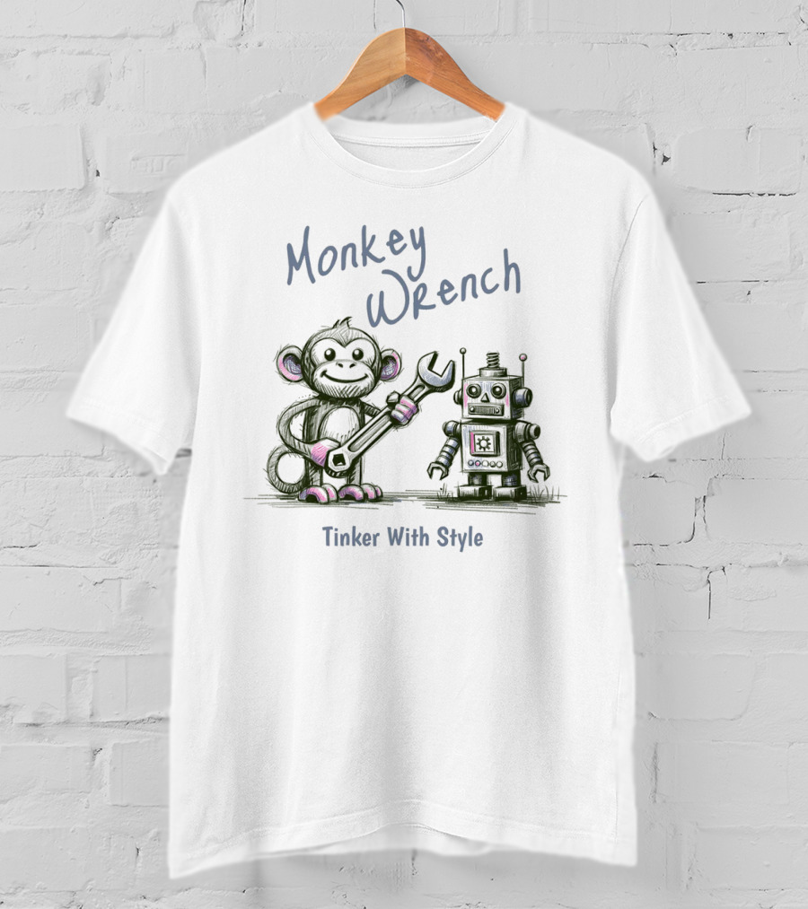 Monkey Wrench Tinker With Style Robot And Monkey T-Shirt
