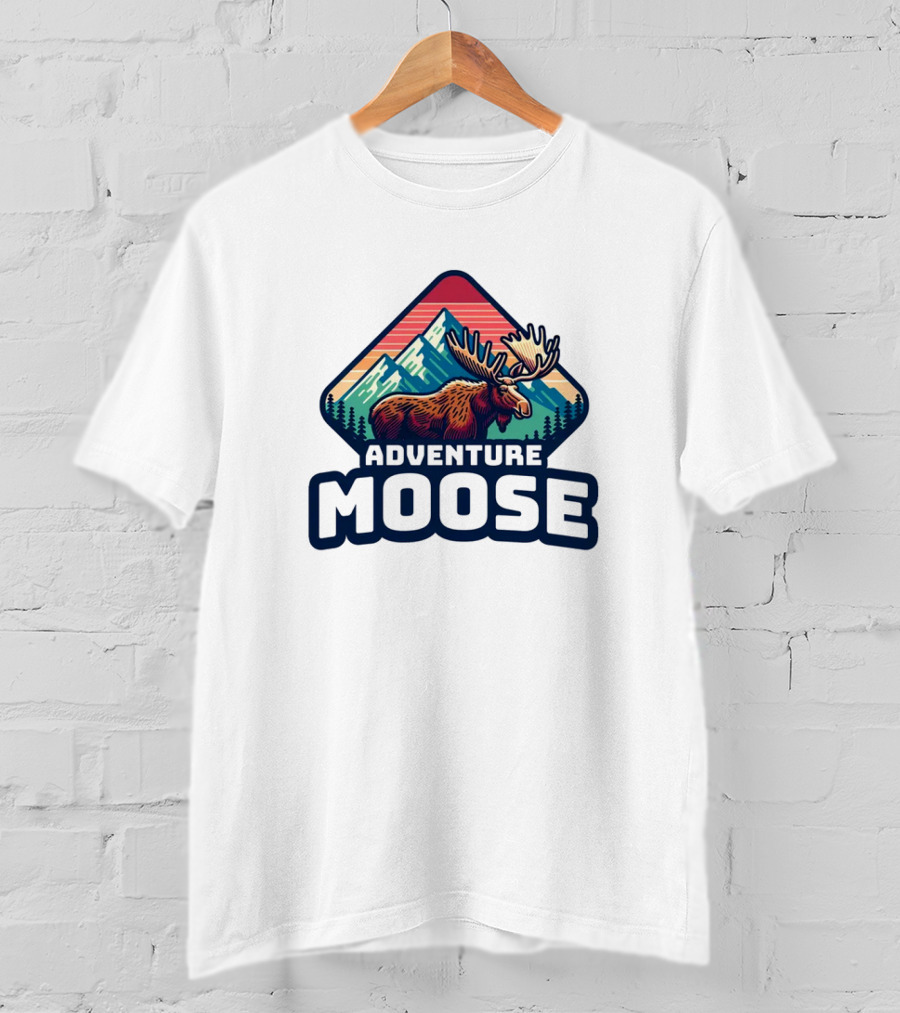 Adventure Moose Mountain Wilderness Retro Trekking T-Shirt