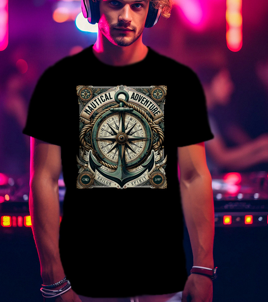 Nautical Adventure 1937 Old Sailor Spirit Ship Compass Anchor T-Shirt