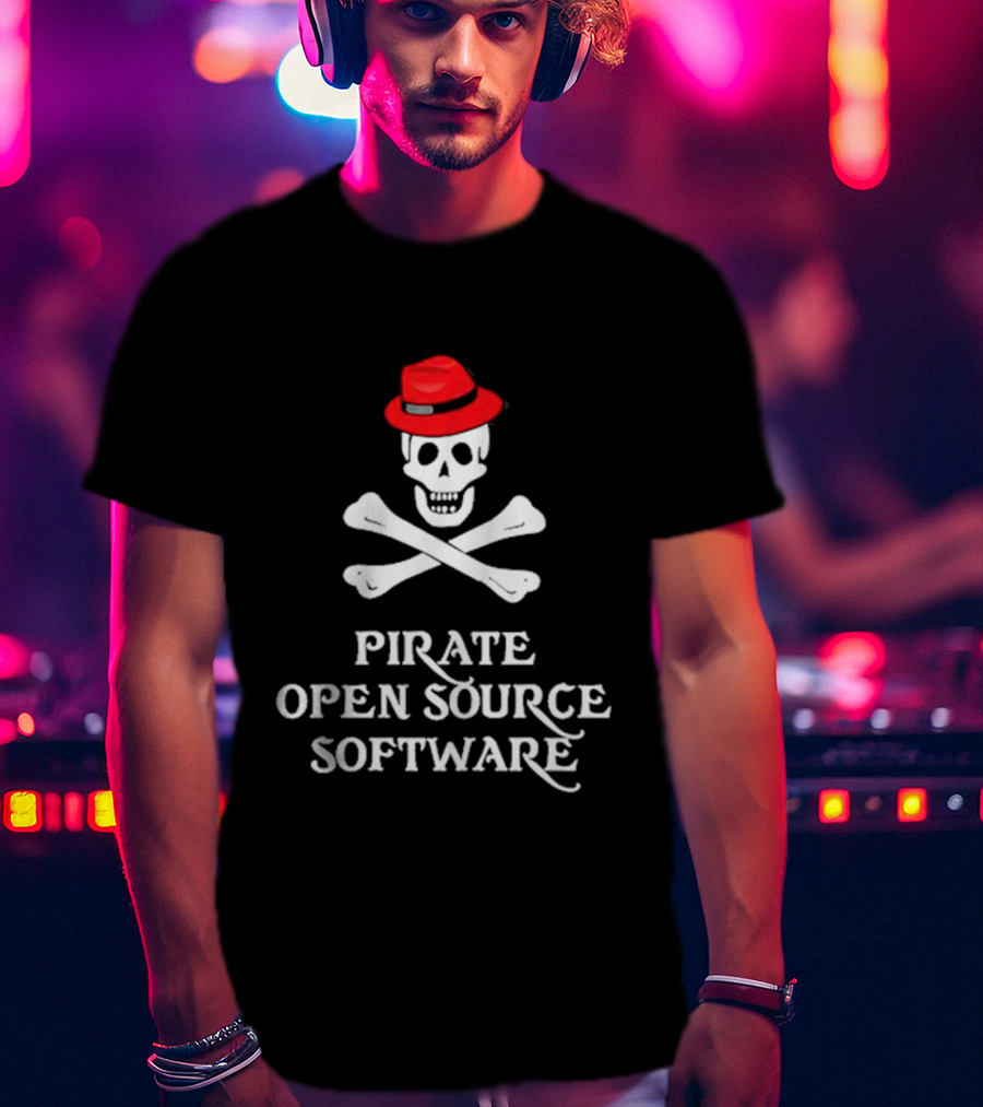 Jeff Geerling Pirate Open Source Software Skull With Red Hat T-Shirt