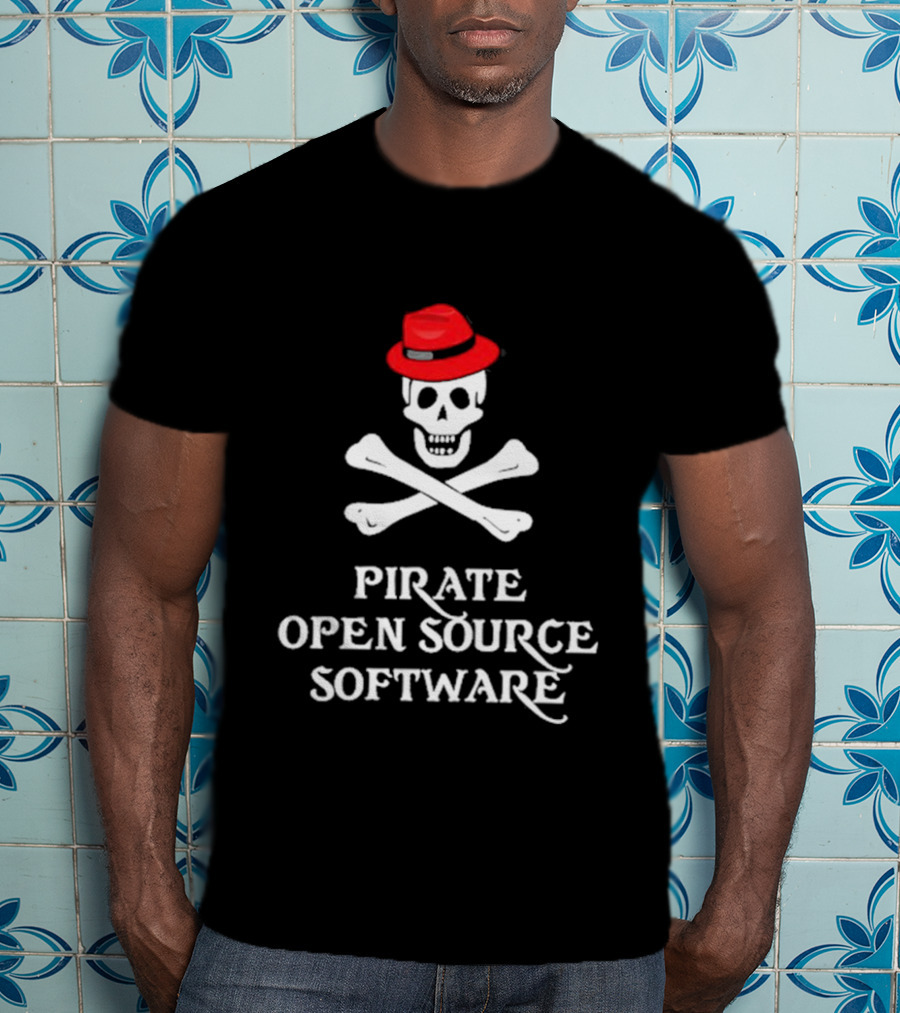 Jeff Geerling Pirate Open Source Software Skull With Red Hat T-Shirt