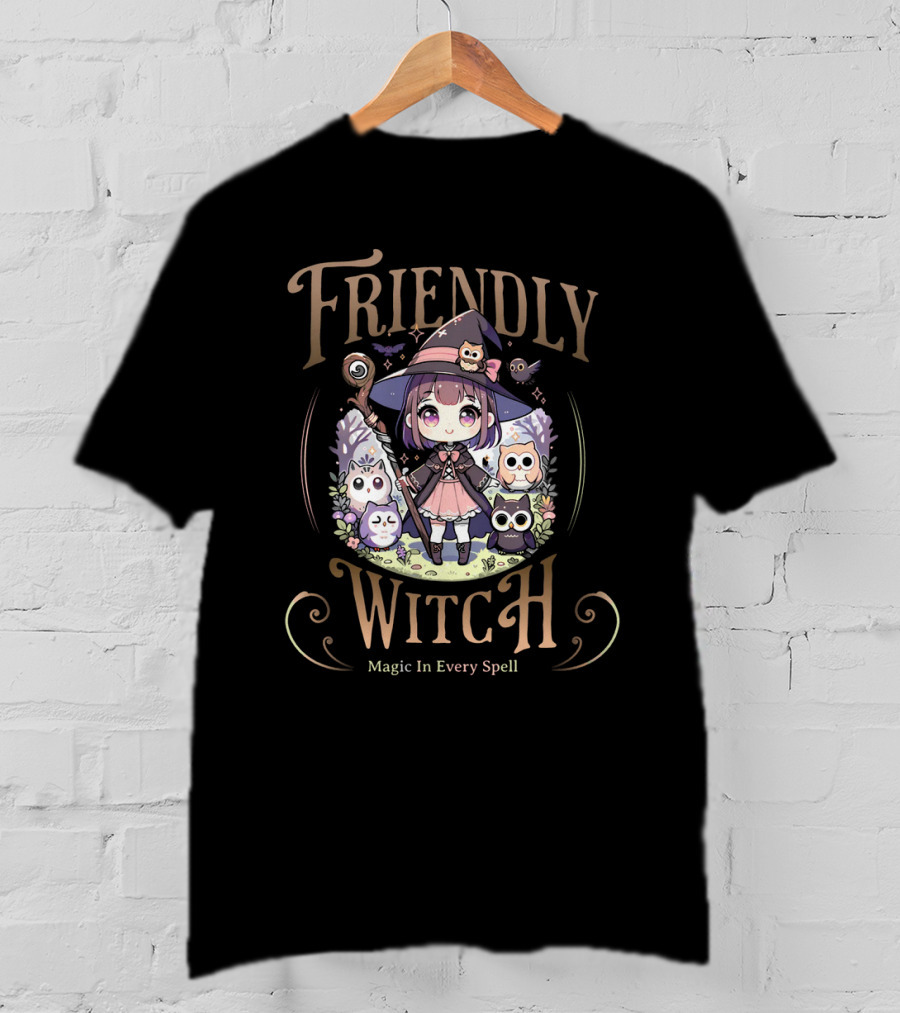 Friendly Witch Magic In Every Spell Kawai Owls Cute Anime T-Shirt