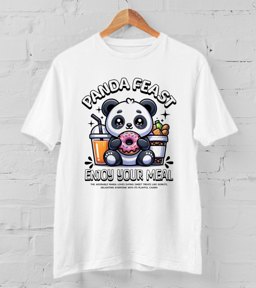 Panda Feast Enjoy Your Meal Cute Donut Drink Food Charm T-Shirt
