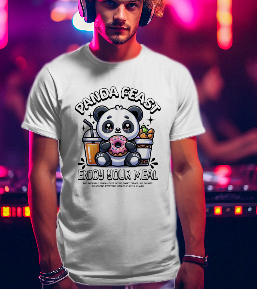 Panda Feast Enjoy Your Meal Cute Donut Drink Food Charm T-Shirt