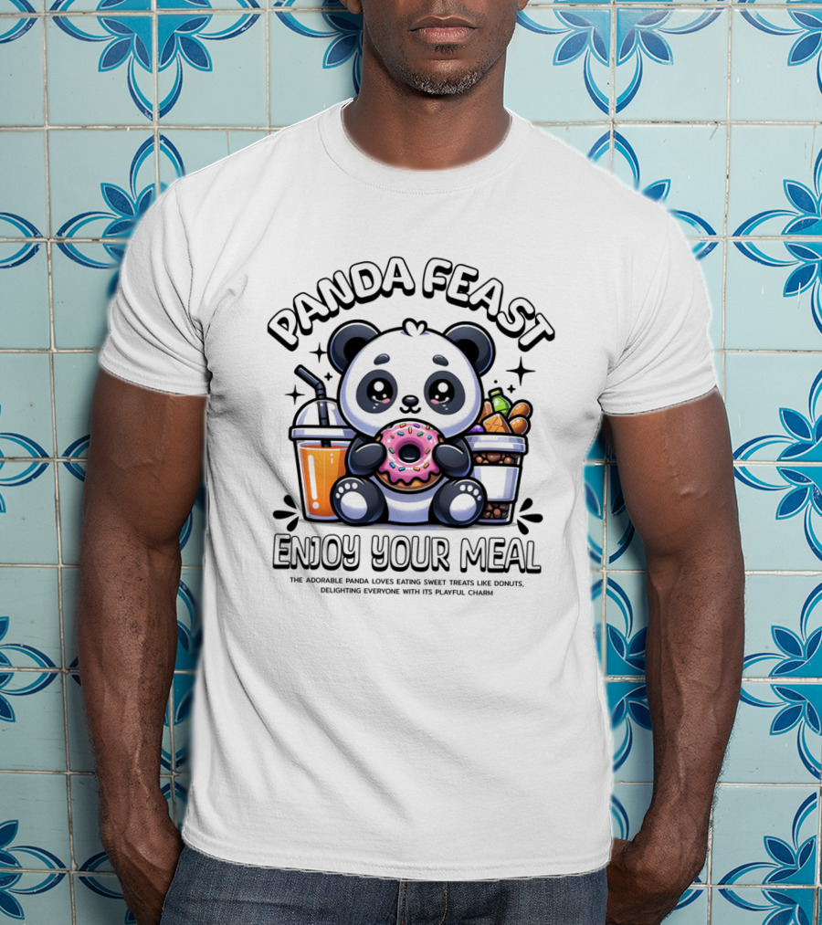 Panda Feast Enjoy Your Meal Cute Donut Drink Food Charm T-Shirt