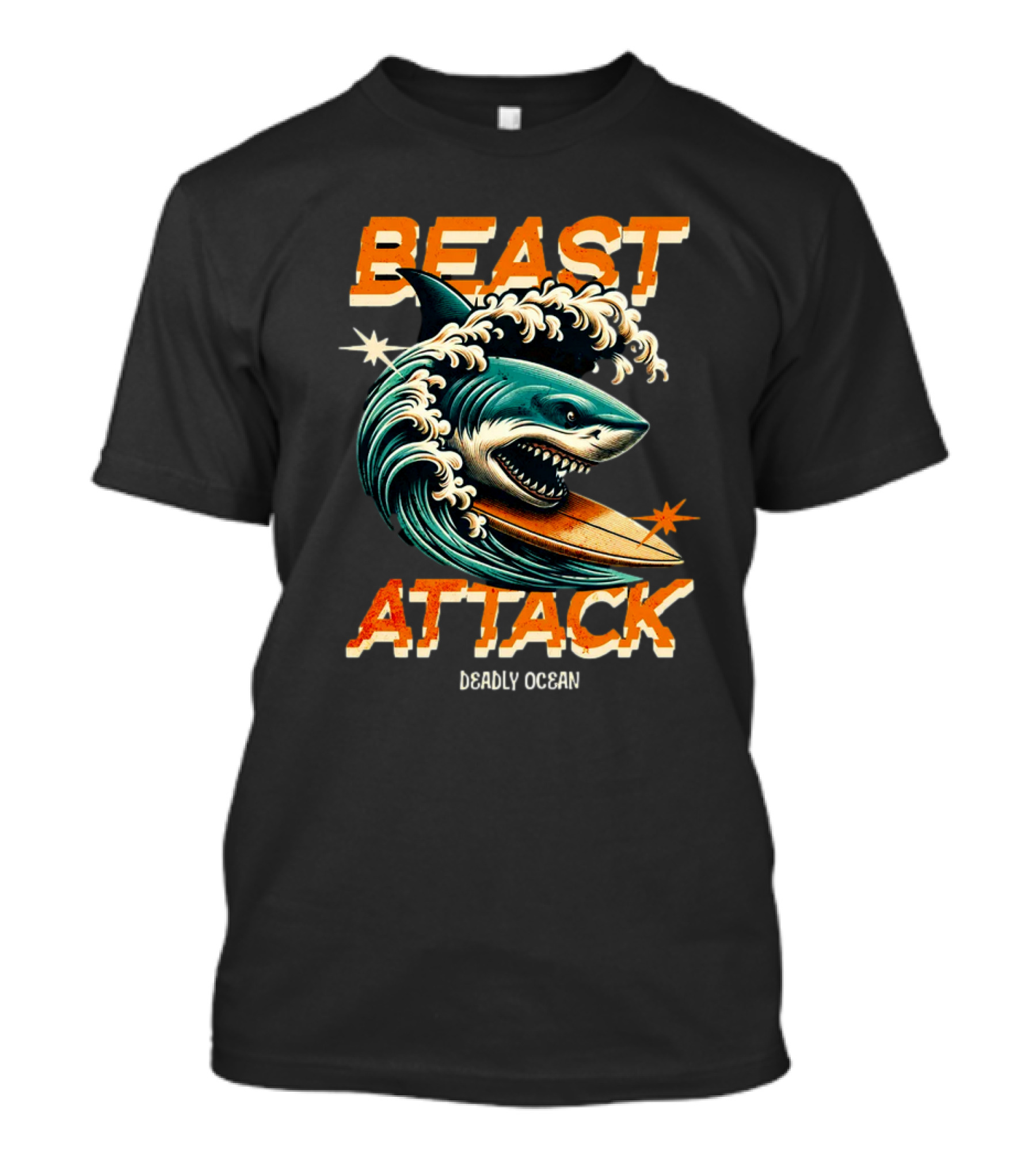 Beast Attack Deadly Ocean Shark Wave Surfboard T-Shirt