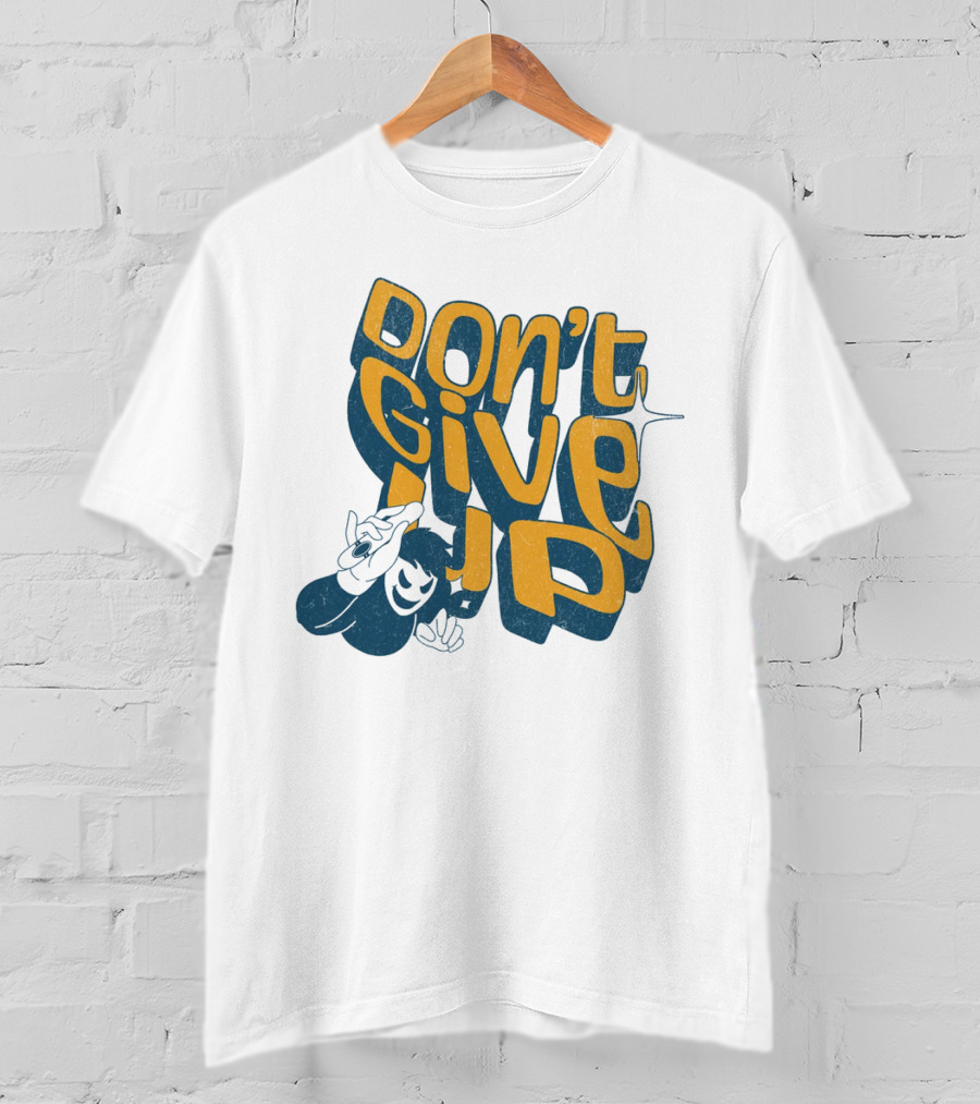DON'T GIVE UP Retro Cartoon Hand Gesture Text T-Shirt