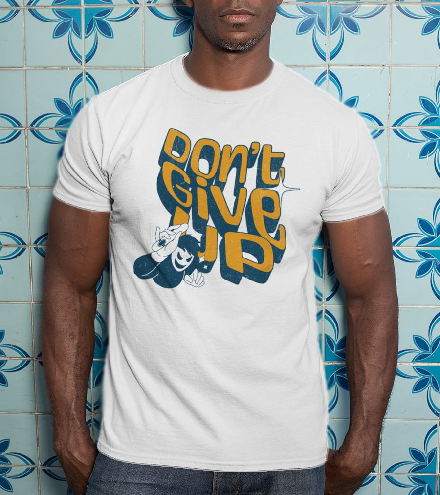DON'T GIVE UP Retro Cartoon Hand Gesture Text T-Shirt
