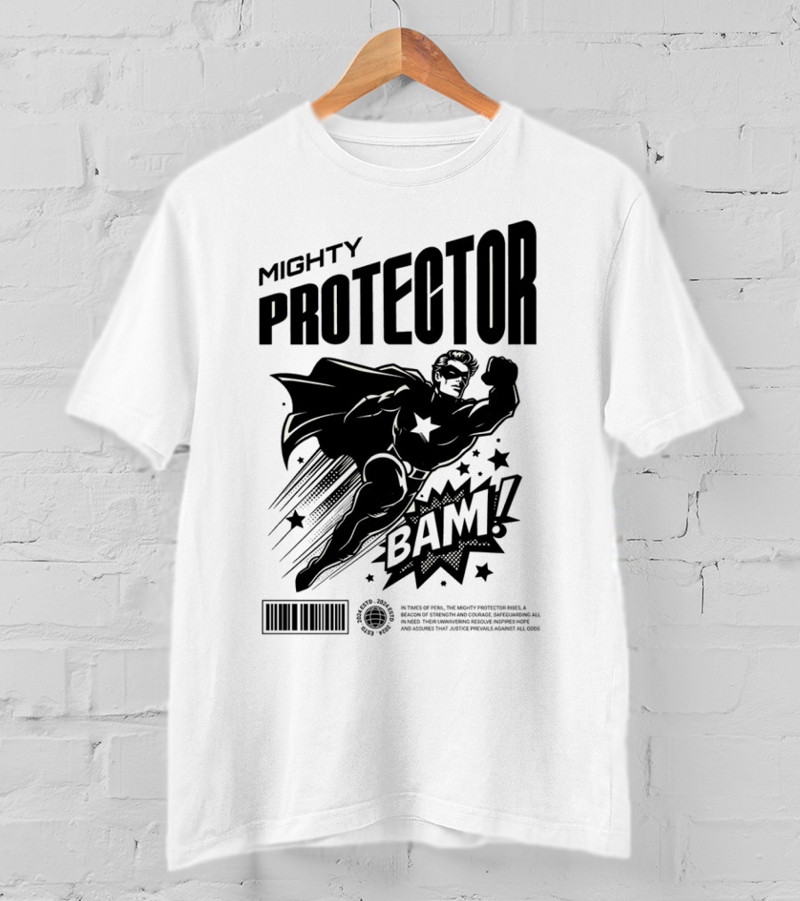 Mighty Protector BAAM Retro Comic Style Superhero T-Shirt