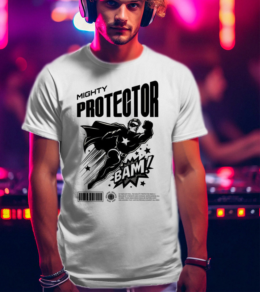 Mighty Protector BAAM Retro Comic Style Superhero T-Shirt