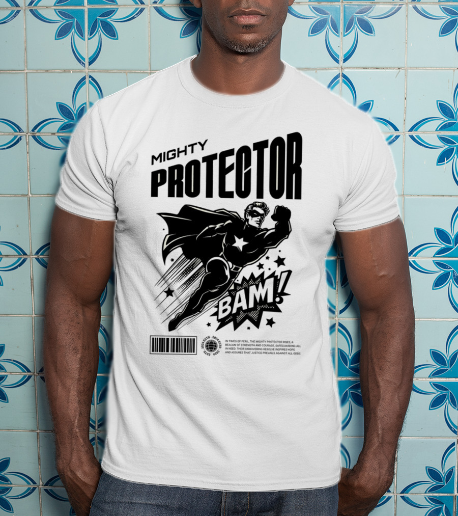 Mighty Protector BAAM Retro Comic Style Superhero T-Shirt