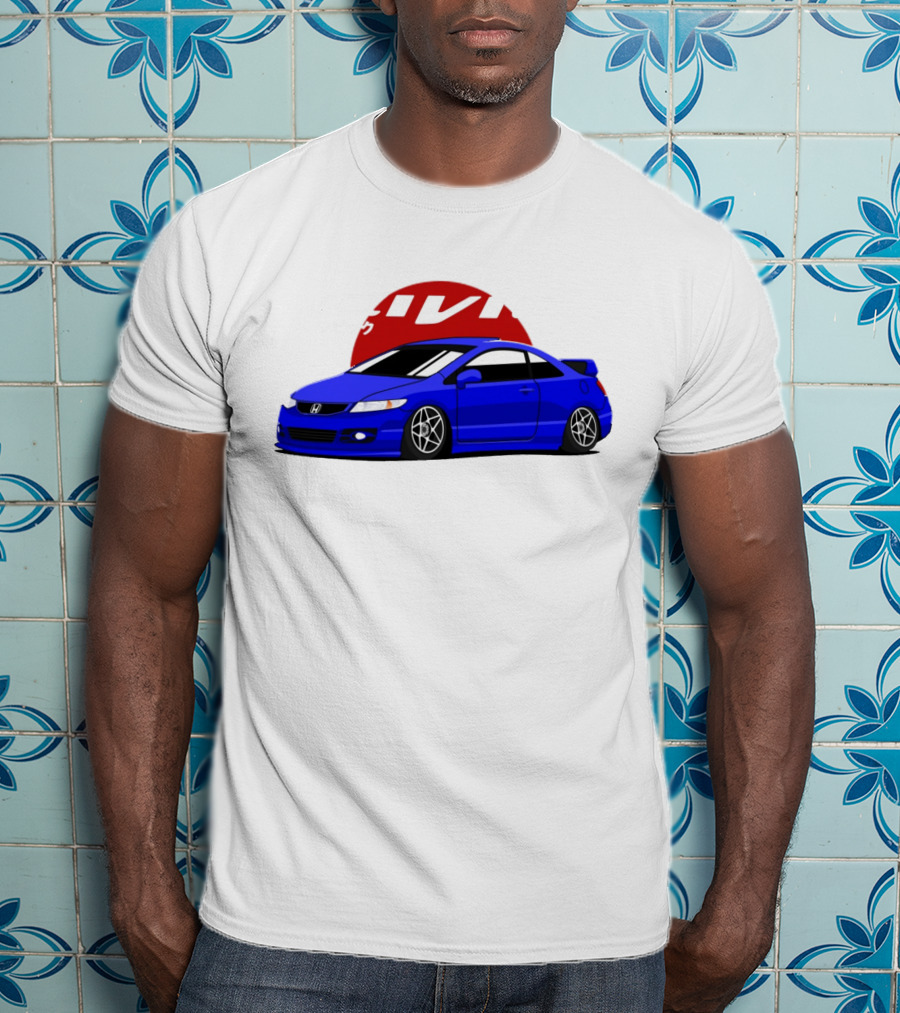 Civic SI JDM Cars Blue Honda With Japanese Characters T-Shirt