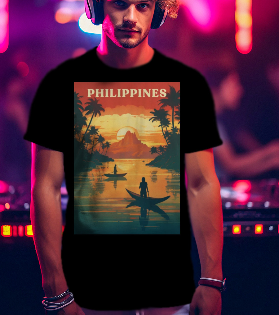 Philippines Sunset Canoe Adventure Tropical Paradise Scene T-Shirt