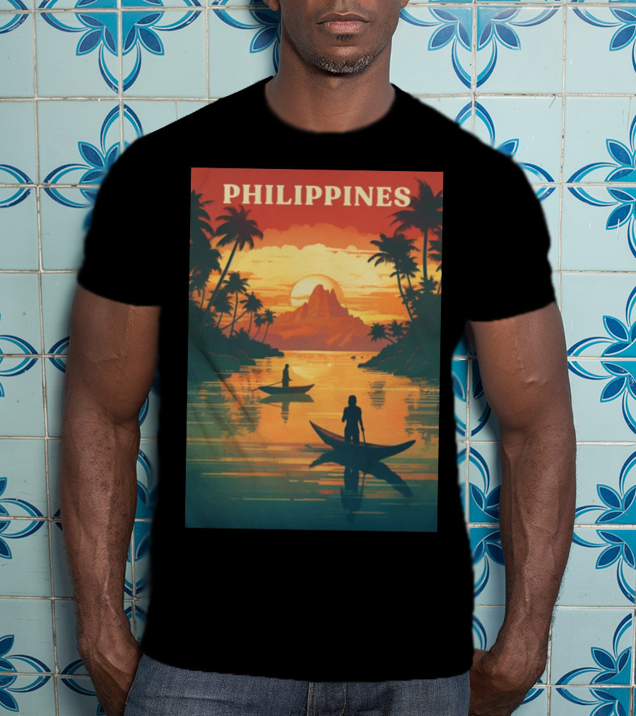 Philippines Sunset Canoe Adventure Tropical Paradise Scene T-Shirt