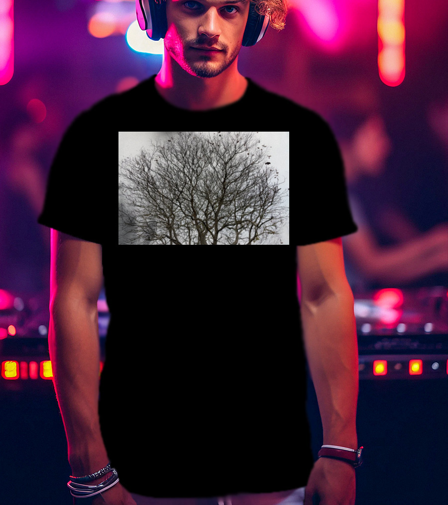 Winters Tracery Bare Tree Branches In Overcast Grey Sky T-Shirt
