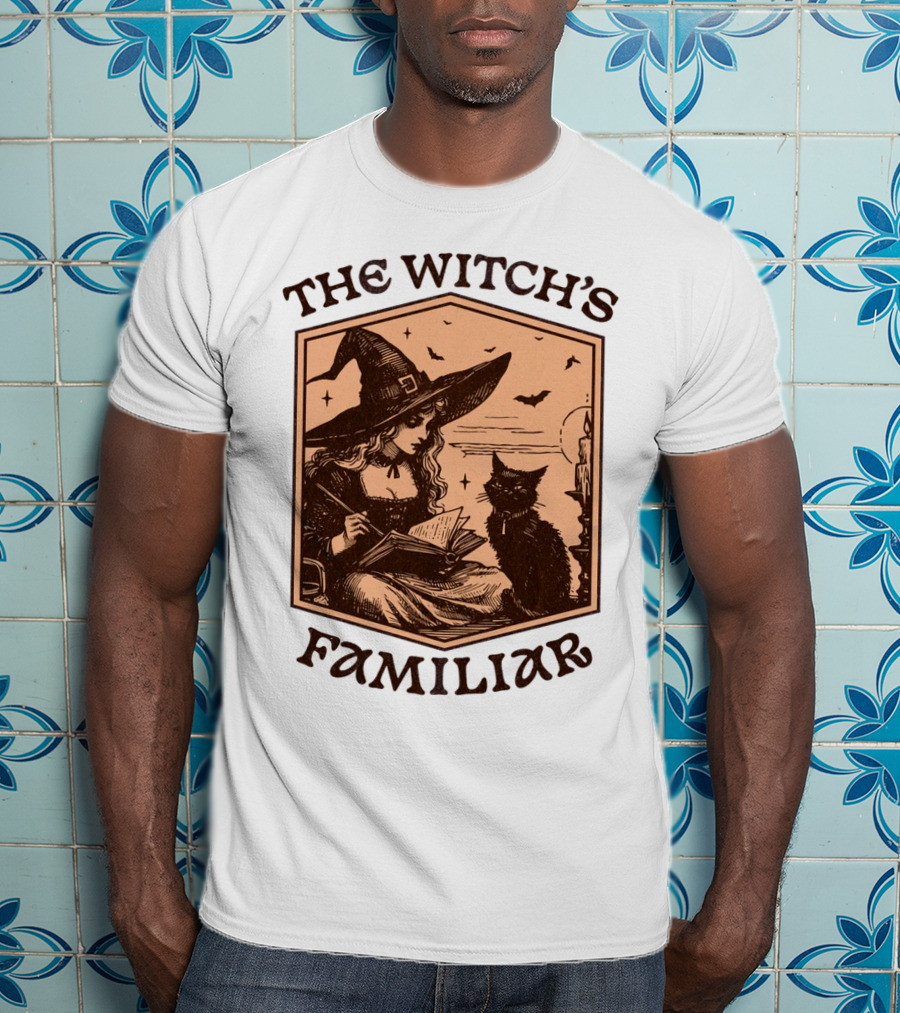 The Witch's Familiar Halloween Vintage Witch And Cat T-Shirt