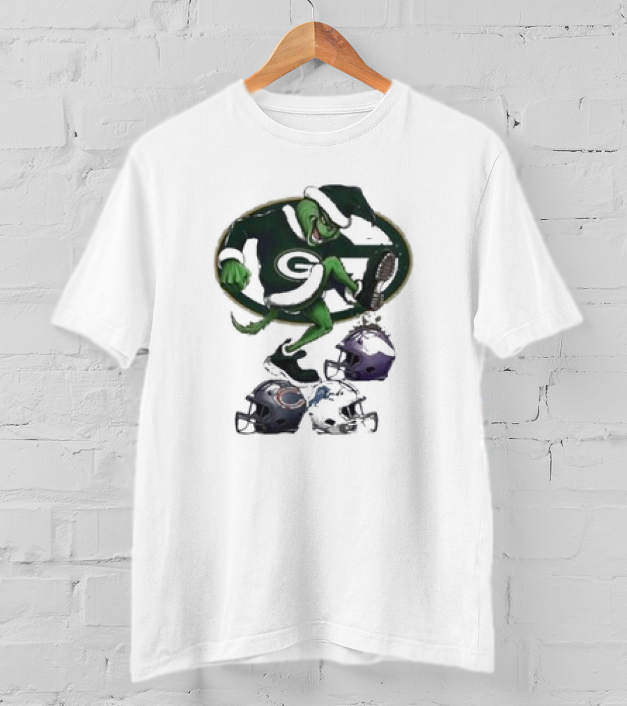 Christmas Grinch Green Bay Packers Stomp NFL Teams Helmets T-Shirt