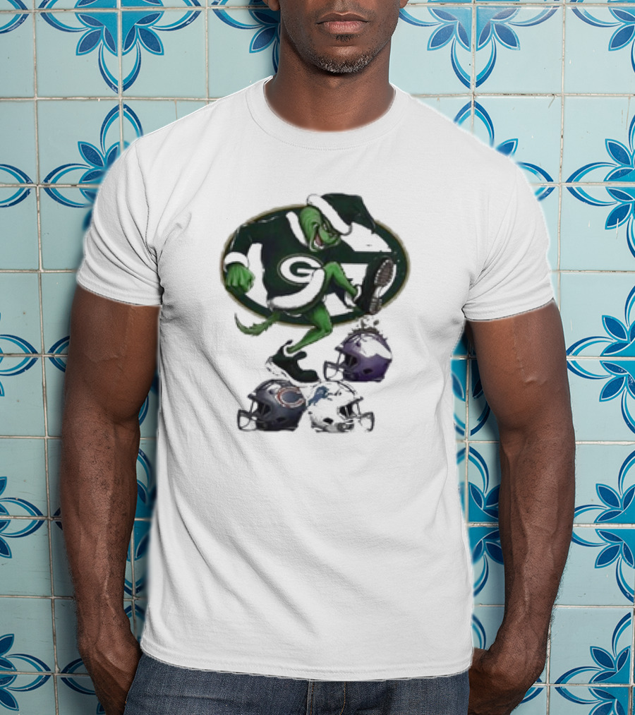 Christmas Grinch Green Bay Packers Stomp NFL Teams Helmets T-Shirt