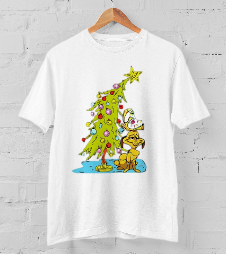 Christmas With Max Dog And Whoville Tree With Lights T-Shirt