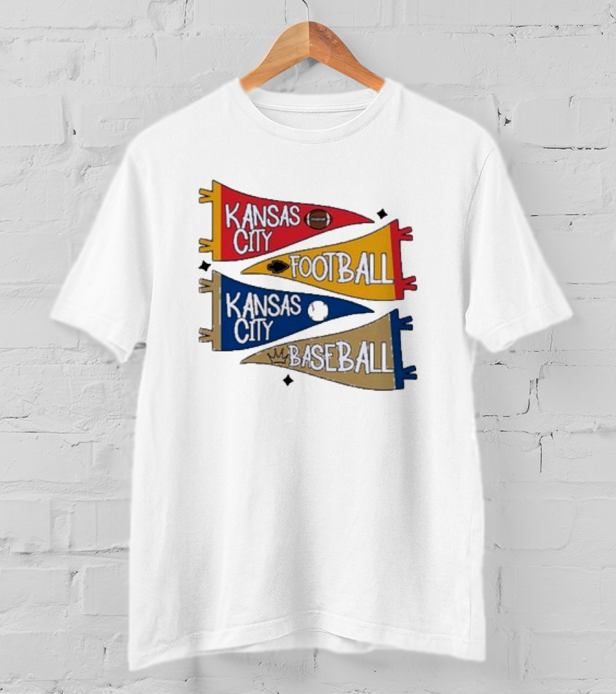 Kansas City Football And Baseball Pennants With Iconic Team Colors And Symbols T-Shirt