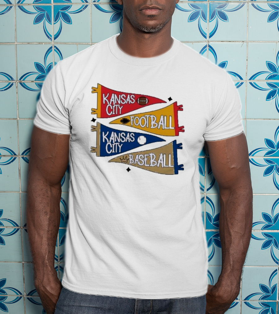 Kansas City Football And Baseball Pennants With Iconic Team Colors And Symbols T-Shirt