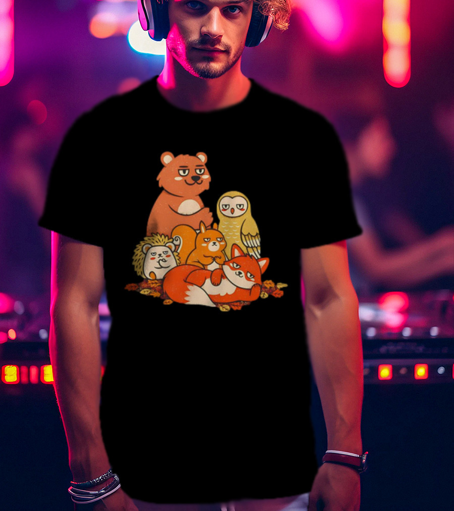 Animals X The Breakfast Club Autumn Edition With Hedgehog, Bear, Owl, Fox, Squirrel T-Shirt