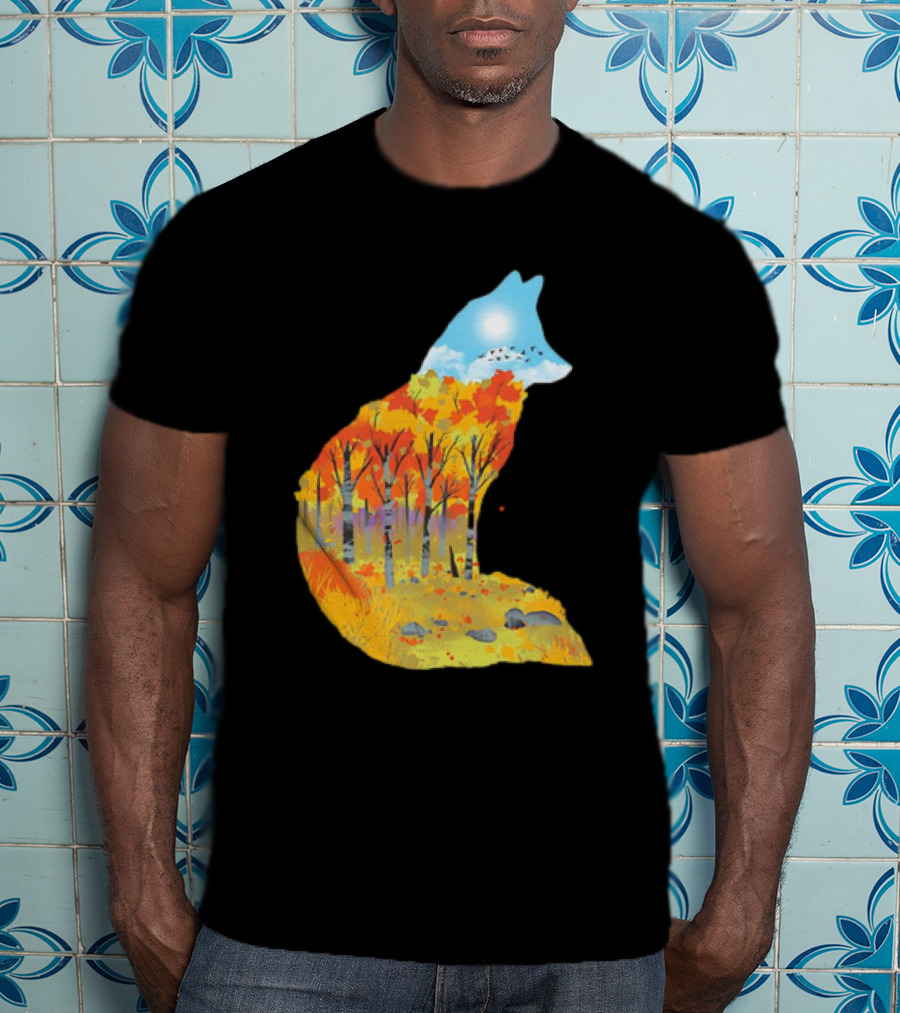 Fox Autumn Forest Landscape With Sun And Birds - I Am The Forest II T-Shirt
