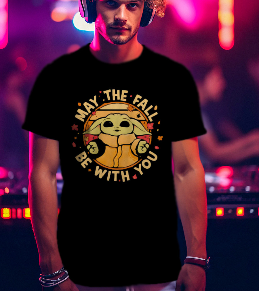 Grogu Autumn May The Fall Be With You Leaves Star Wars Mandalorian Baby Yoda T-Shirt