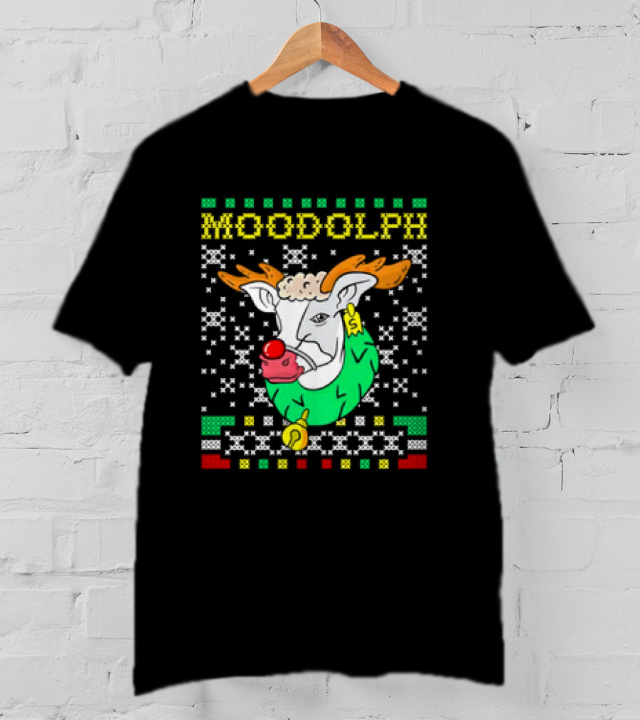 Moodolph Moo Cow Reindeer Ugly Christmas Farmer Cartoon T-Shirt