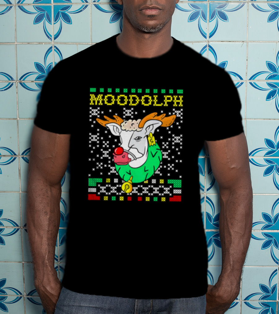 Moodolph Moo Cow Reindeer Ugly Christmas Farmer Cartoon T-Shirt