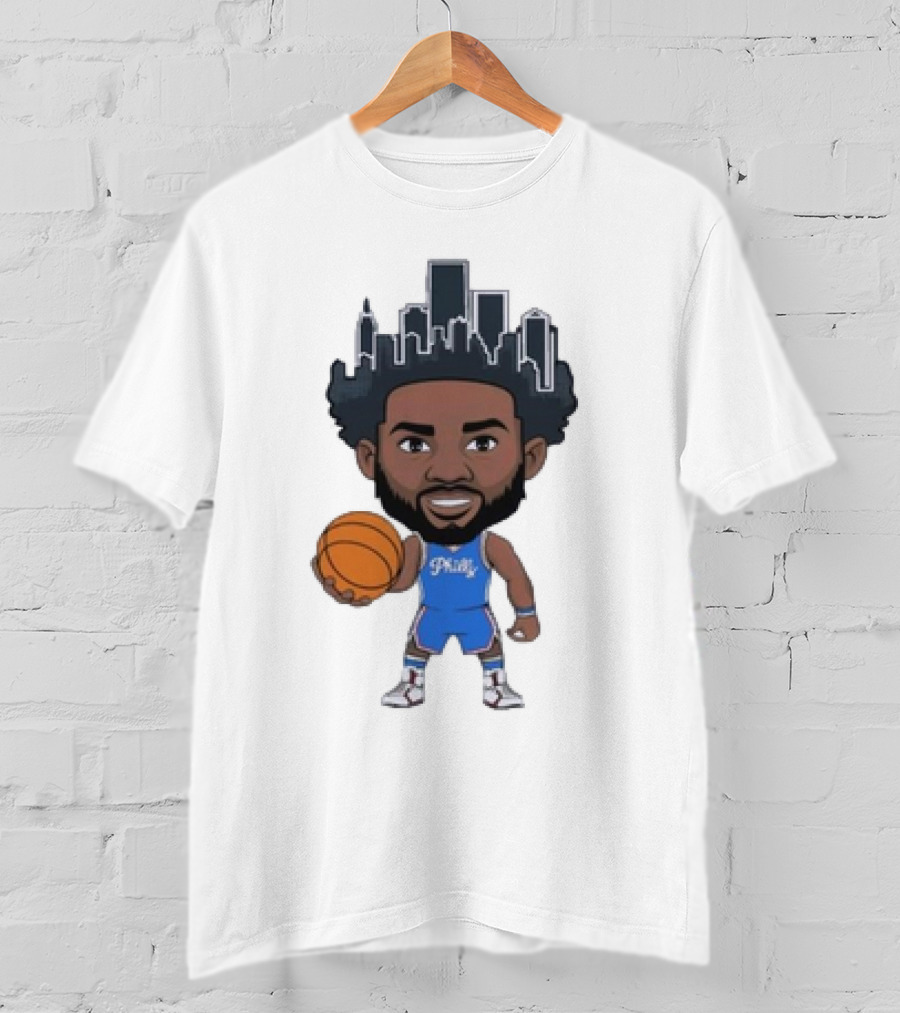 Philadelphia 76ers Philly Baller Cartoon Skyline Hair T-Shirt
