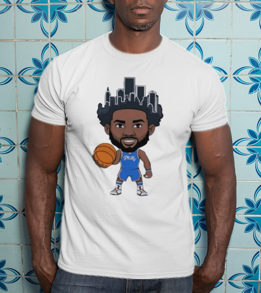 Philadelphia 76ers Philly Baller Cartoon Skyline Hair T-Shirt