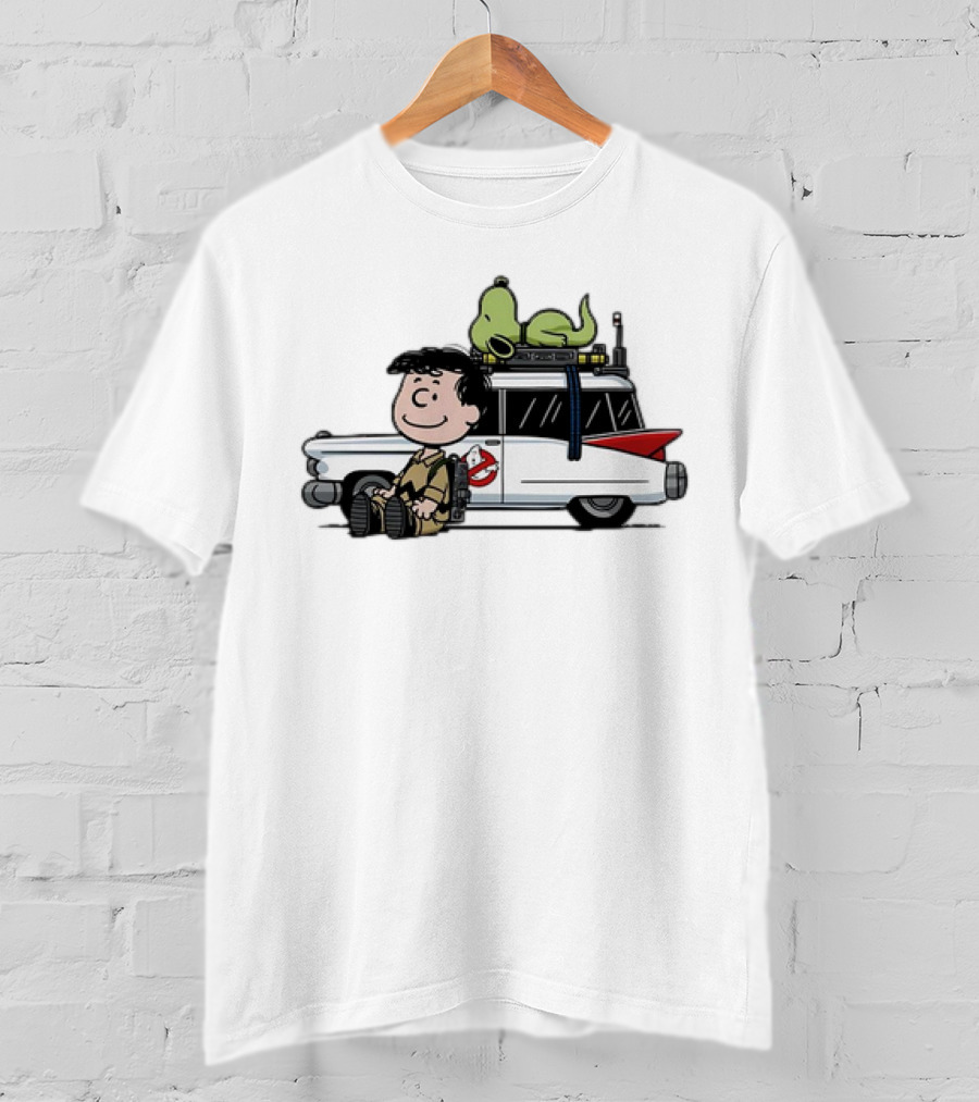 Venkman Slimer Ecto-1 Ghostbusters Meets Charlie Brown Snoopy Peanuts Charlie Venkman T-Shirt