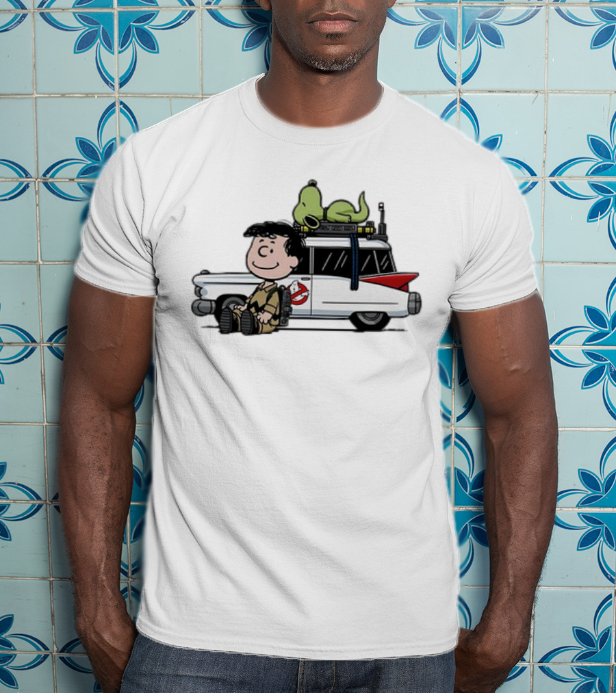 Venkman Slimer Ecto-1 Ghostbusters Meets Charlie Brown Snoopy Peanuts Charlie Venkman T-Shirt